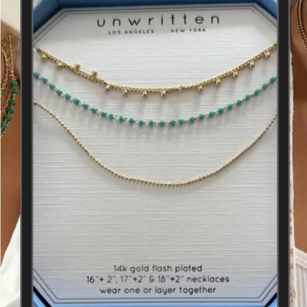 Unwritten Gold and Teal Necklace Trio